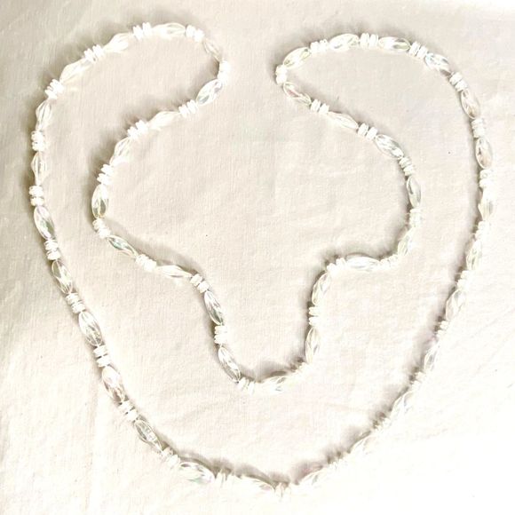 Ultra Long Opera Necklace Clear AB Lucite Long and Rondelle Beads - Picture 4 of 8